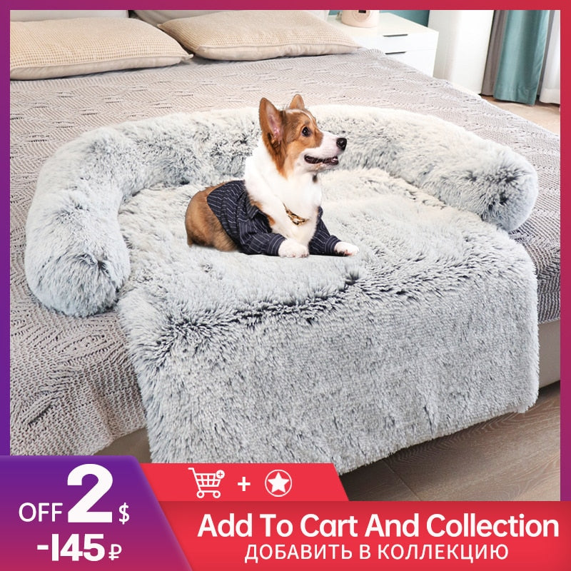 Plush Dog Sofa Cover Dog Beds Luxury Pet Items Beds for Little Medium Large Dogs Winter Warm Cat Beds Washable Large Dog Mats