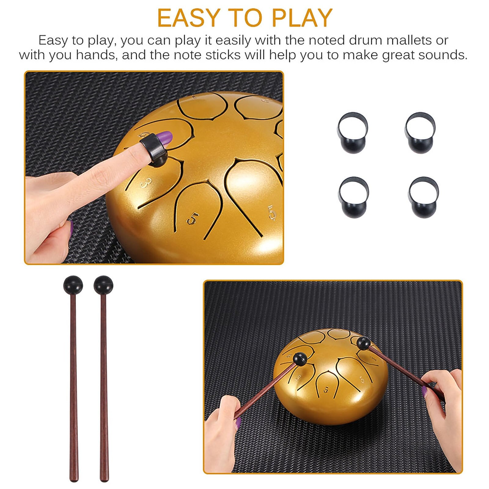 Tongue Drum 6 Inch Steel Tongue Drum Set 8 Tune Hand Pan Drum Pad Tank Sticks Carrying Bag Percussion Instruments Accessories