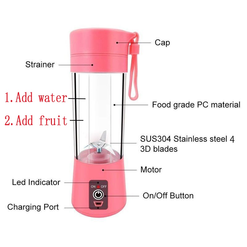 Portable Blender Mini Mixer Electric Juicer Machine Fresh Fruit Juice Blender Smoothie Maker Blender Cup Bottle A Travel Kitchen